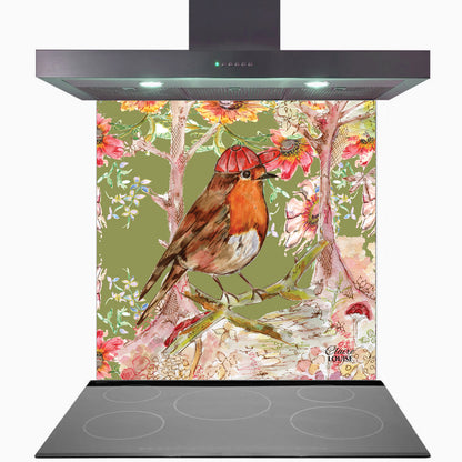 Whimsical Robin Glass Kitchen Splashback