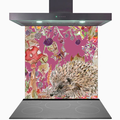 Whimsical Hedgehog Glass Kitchen Splashback