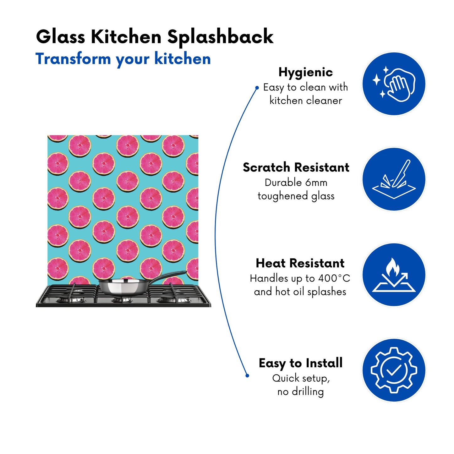 Fruity Pattern Of Pink Grapefruit Kitchen Splashback