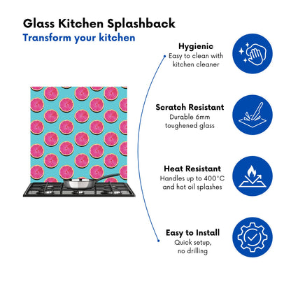 Fruity Pattern Of Pink Grapefruit Kitchen Splashback