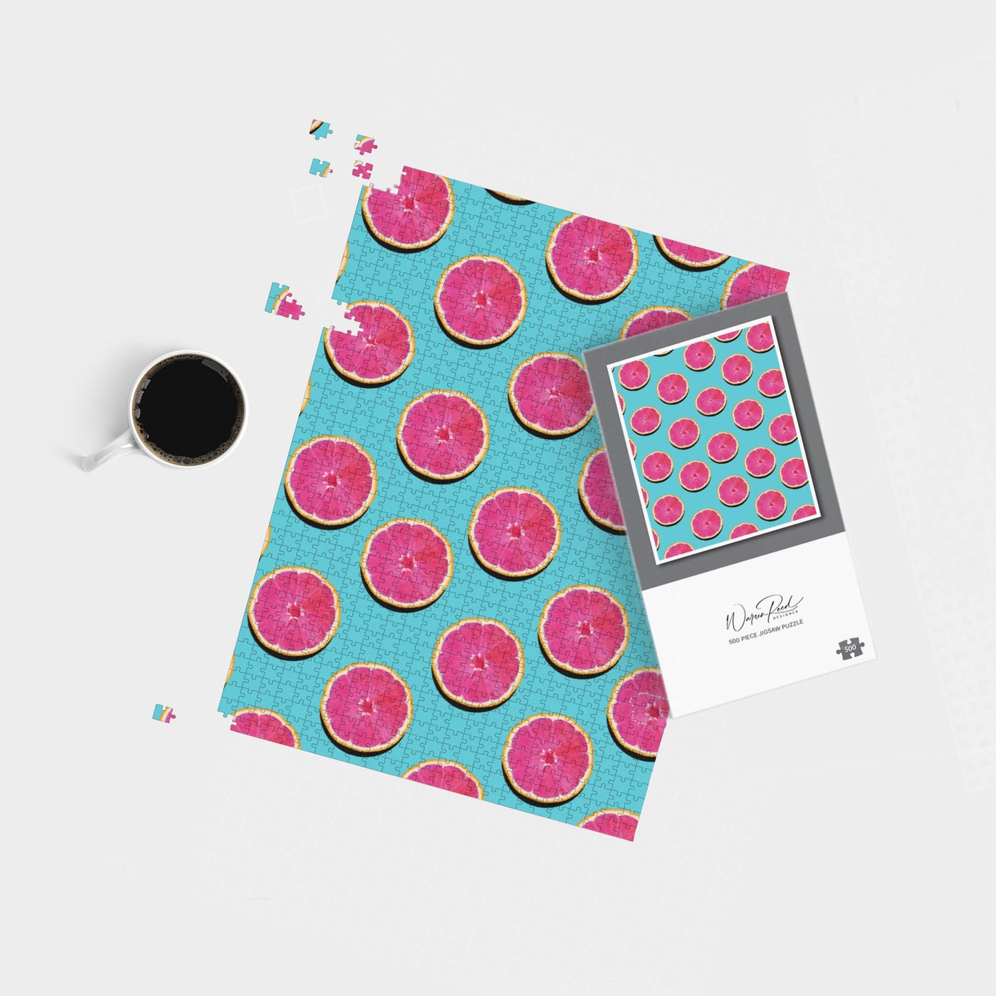 Fruity Pattern Of Pink Grapefruit Jigsaw Puzzle