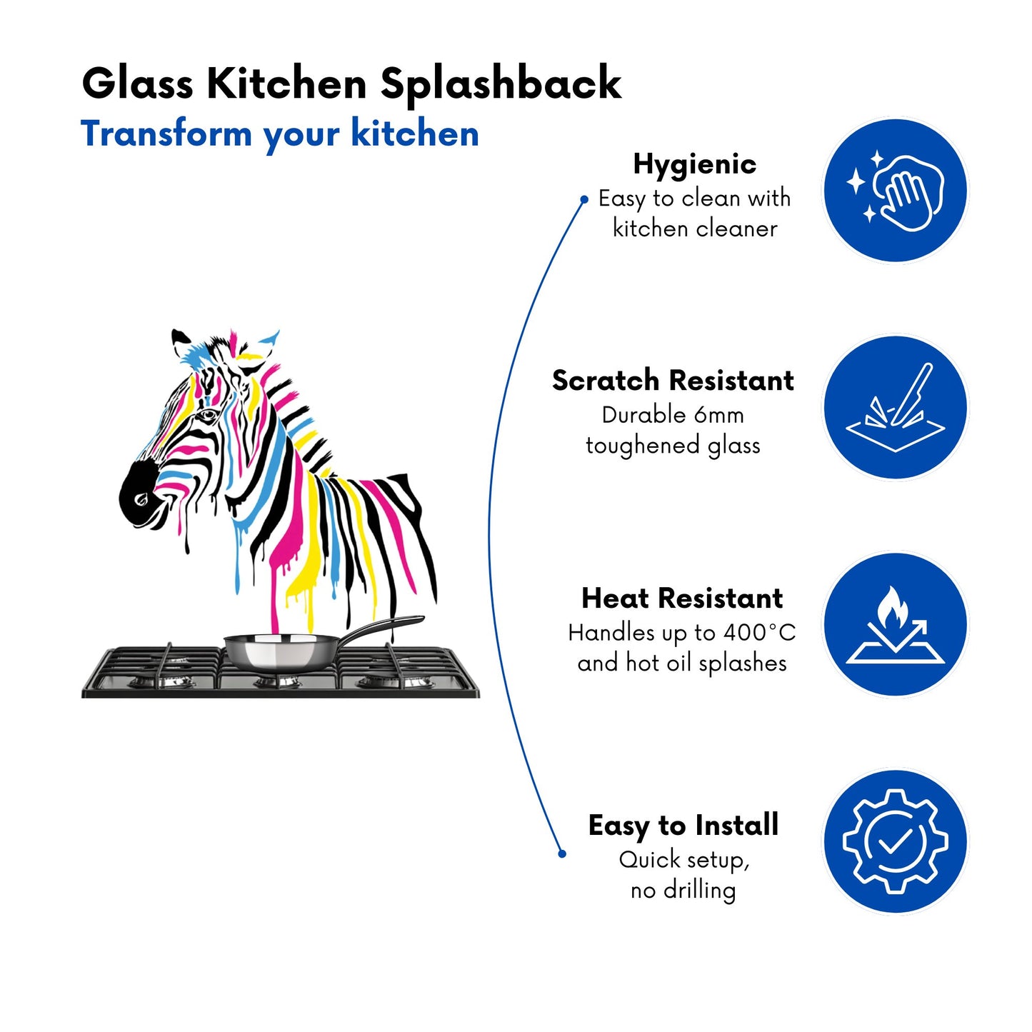 Multi Coloured Zebra Kitchen Splashback