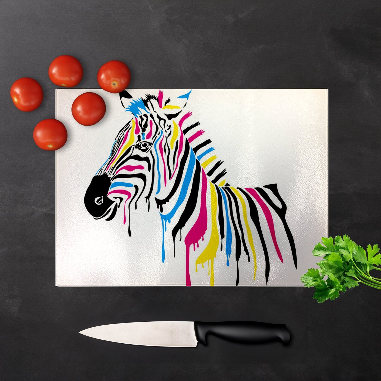 Multi Coloured Zebra Glass Chopping Board
