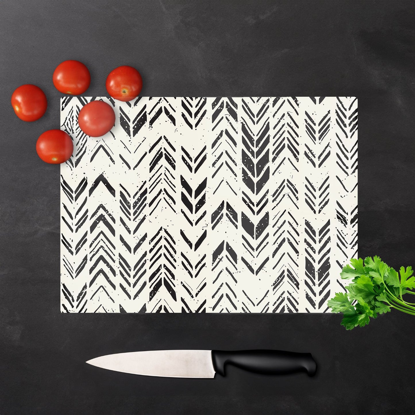 Hand Drawn Chevron Pattern Glass Chopping Board