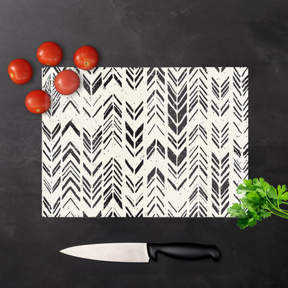 Hand Drawn Chevron Pattern Glass Chopping Board