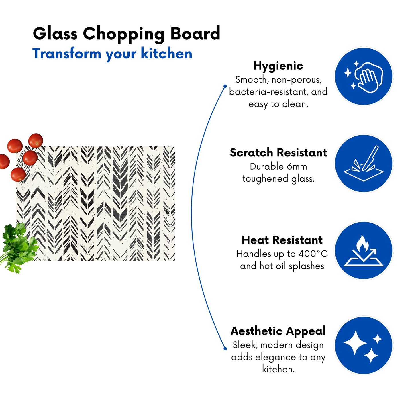 Hand Drawn Chevron Pattern Glass Chopping Board