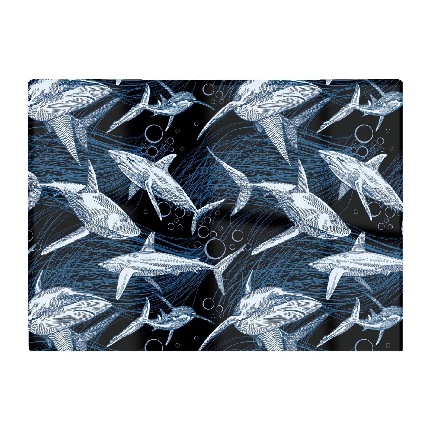 Hand Drawn Shark Pattern Glass Chopping Board