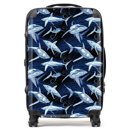 Hand Drawn Shark Pattern Suitcase
