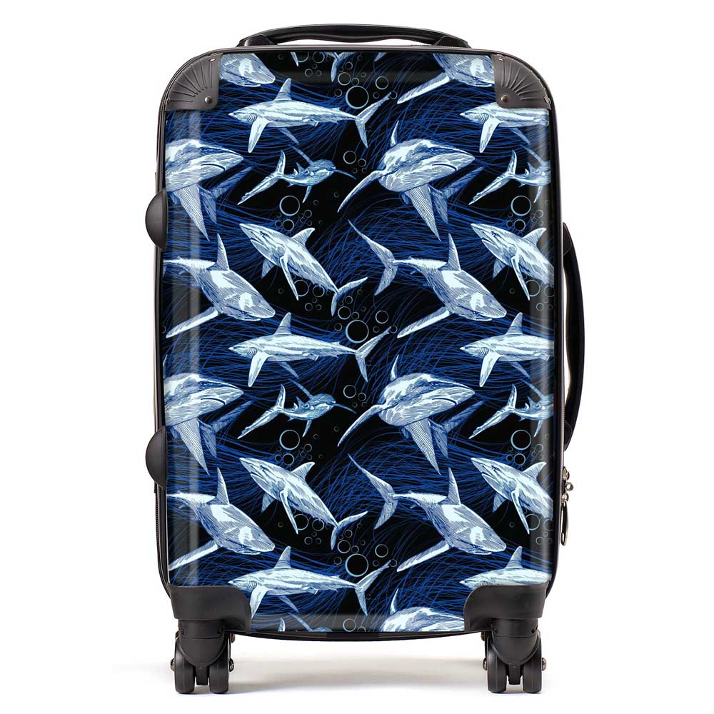 Hand Drawn Shark Pattern Suitcase