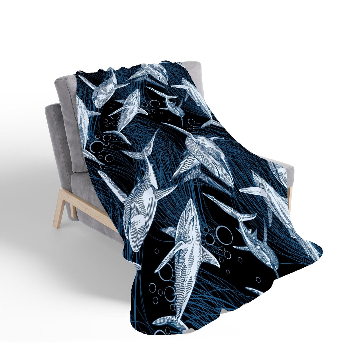Hand Drawn Shark Pattern Sherpa Blanket