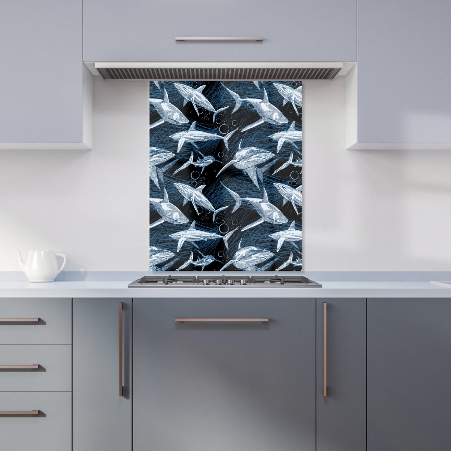Hand Drawn Shark Pattern Kitchen Splashback