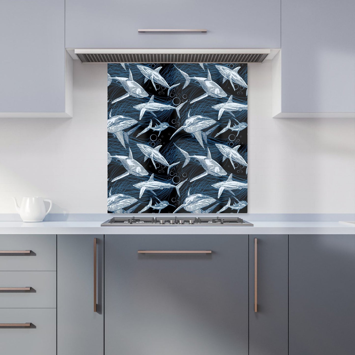 Hand Drawn Shark Pattern Kitchen Splashback