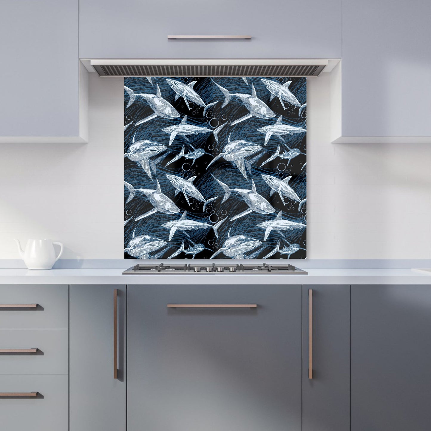 Hand Drawn Shark Pattern Kitchen Splashback