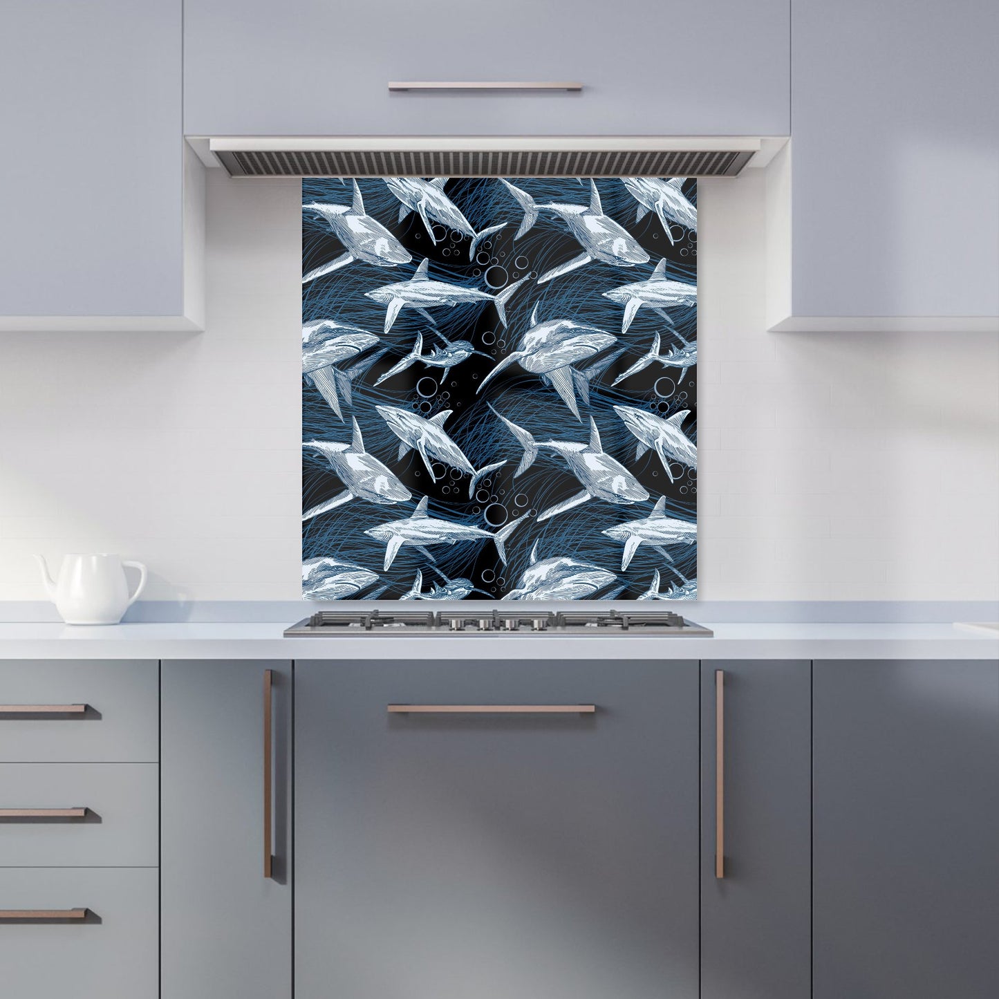 Hand Drawn Shark Pattern Kitchen Splashback