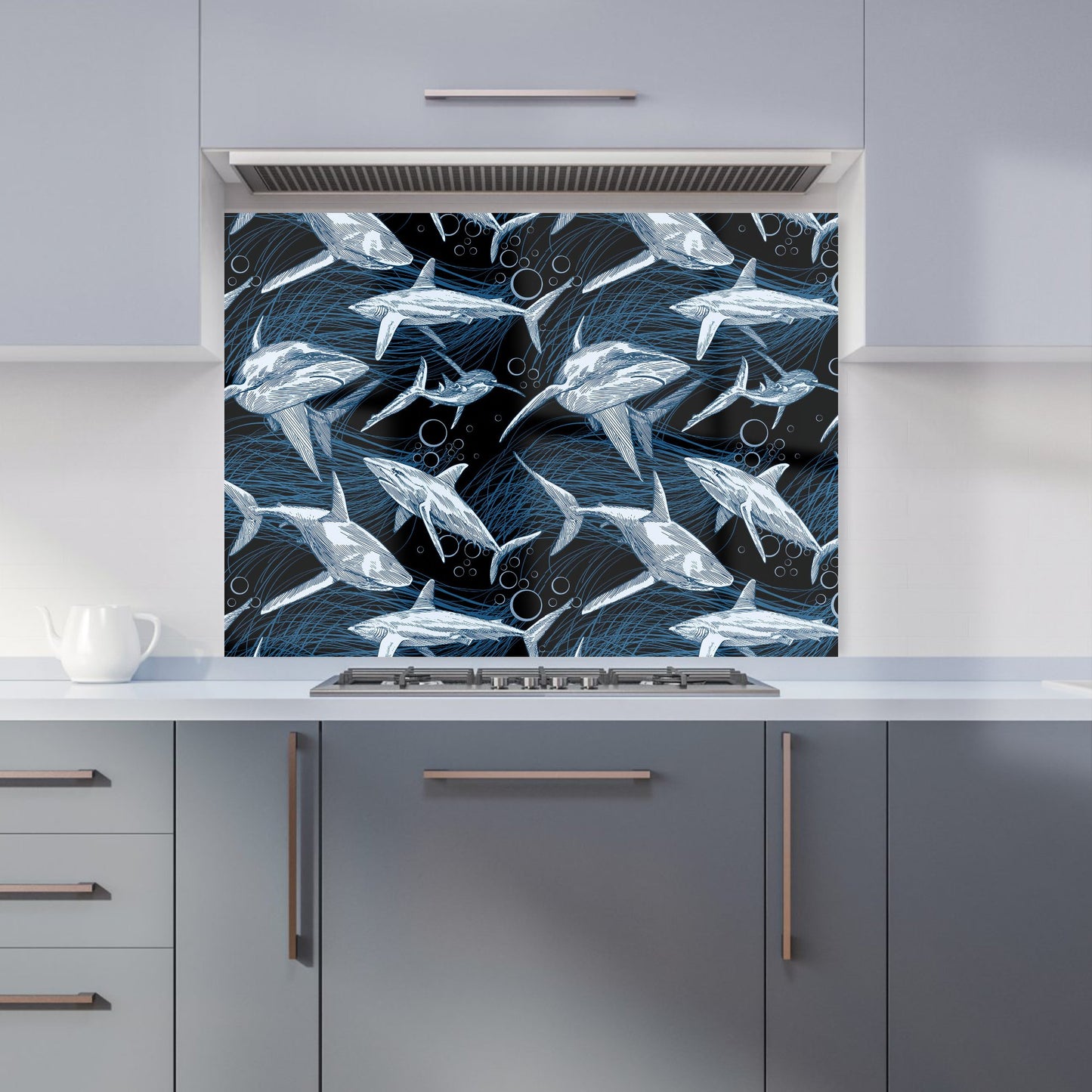 Hand Drawn Shark Pattern Kitchen Splashback