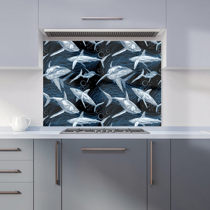 Hand Drawn Shark Pattern Kitchen Splashback