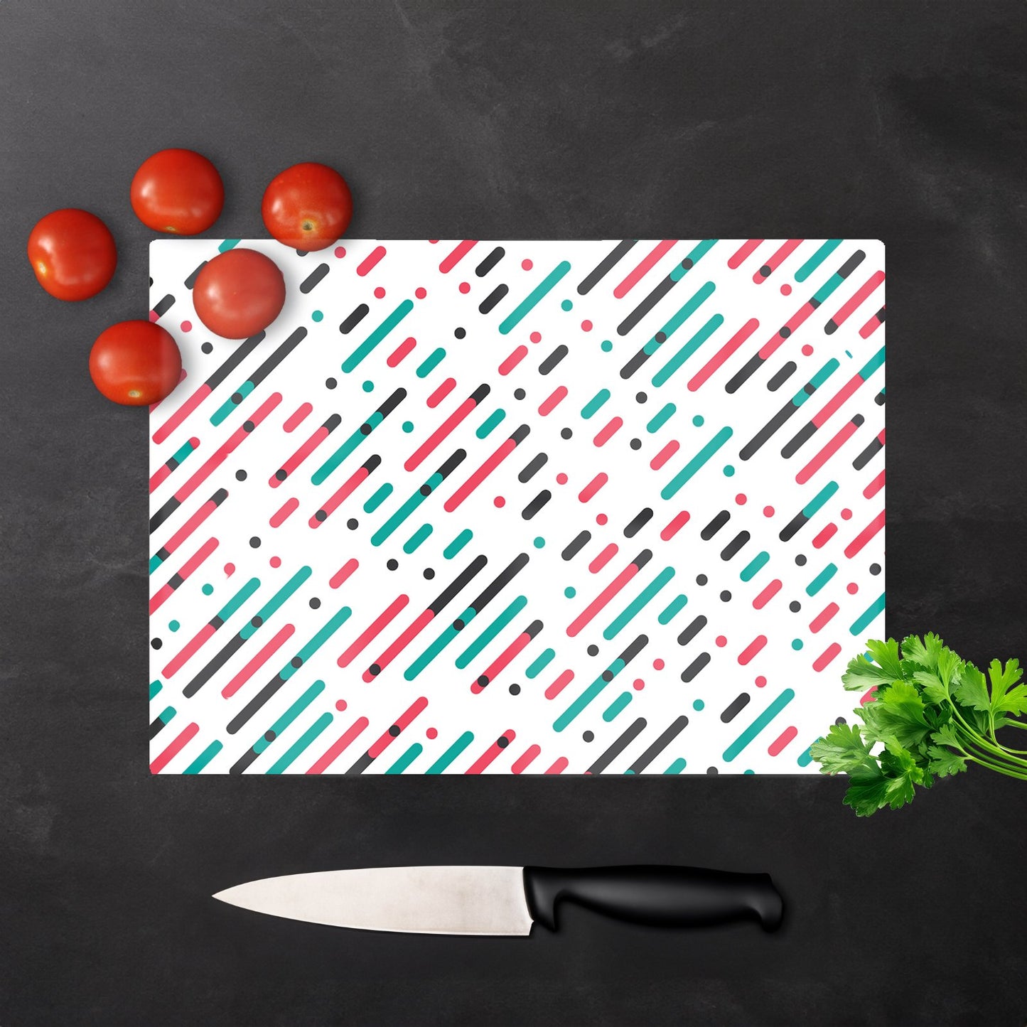 Overlapping Coloured Diagonal Lines Glass Chopping Board