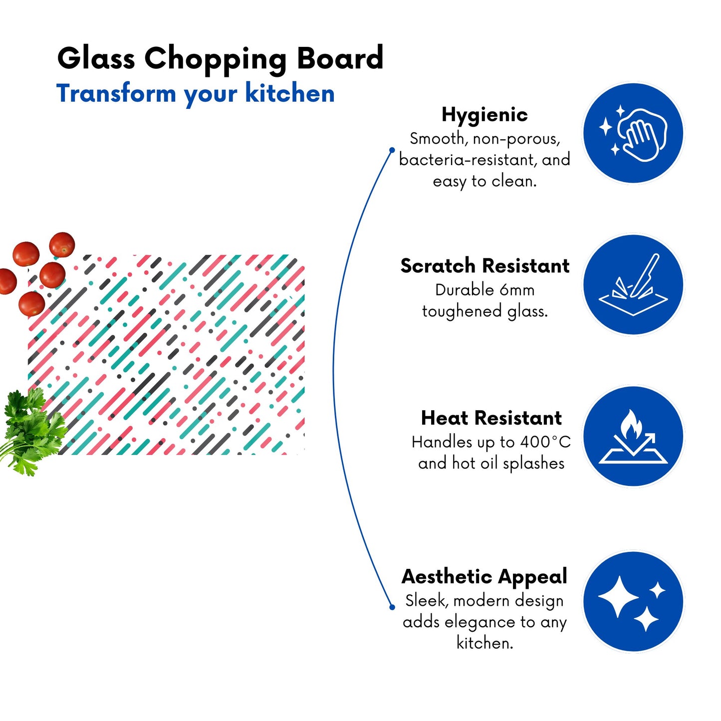 Overlapping Coloured Diagonal Lines Glass Chopping Board