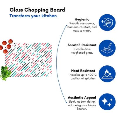 Overlapping Coloured Diagonal Lines Glass Chopping Board