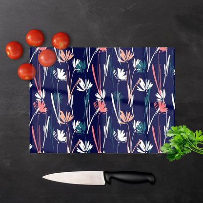 Hand Drawn Wild Flowers Glass Chopping Board