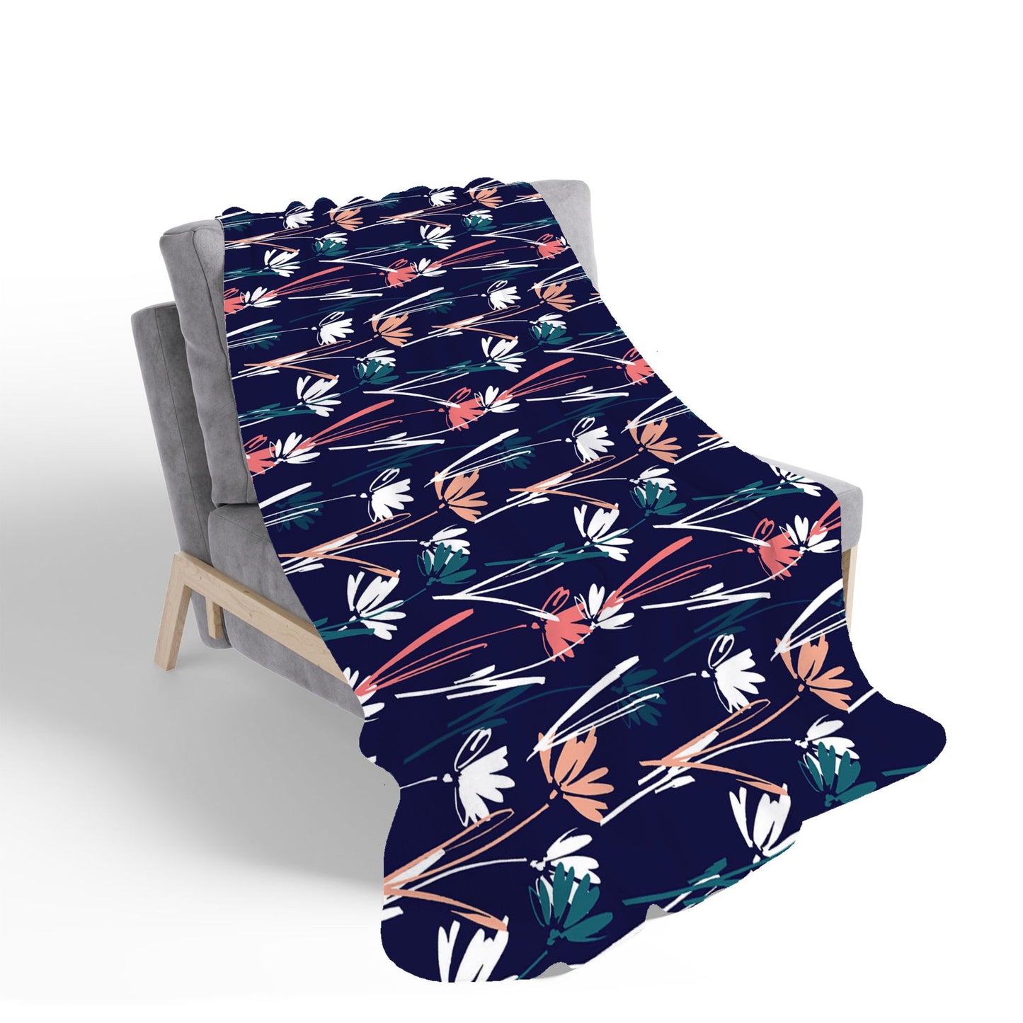 Hand Drawn Wild Flowers Sherpa Blanket