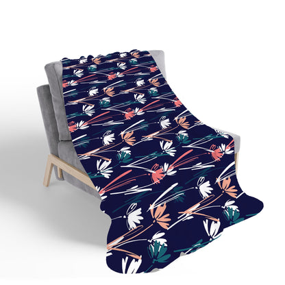 Hand Drawn Wild Flowers Sherpa Blanket
