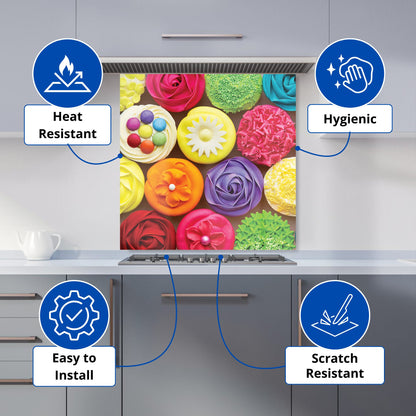 Bright Colourful Cupcakes Kitchen Splashback
