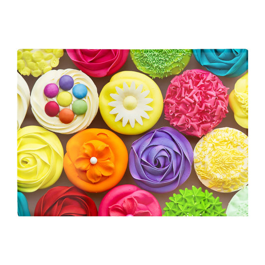 Bright Colourful Cupcakes Glass Chopping Board