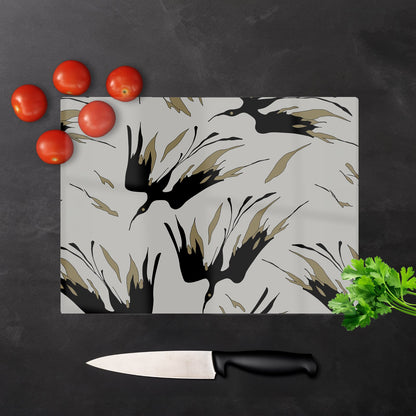 Black And Gold Fire Bird Silhouettes Glass Chopping Board