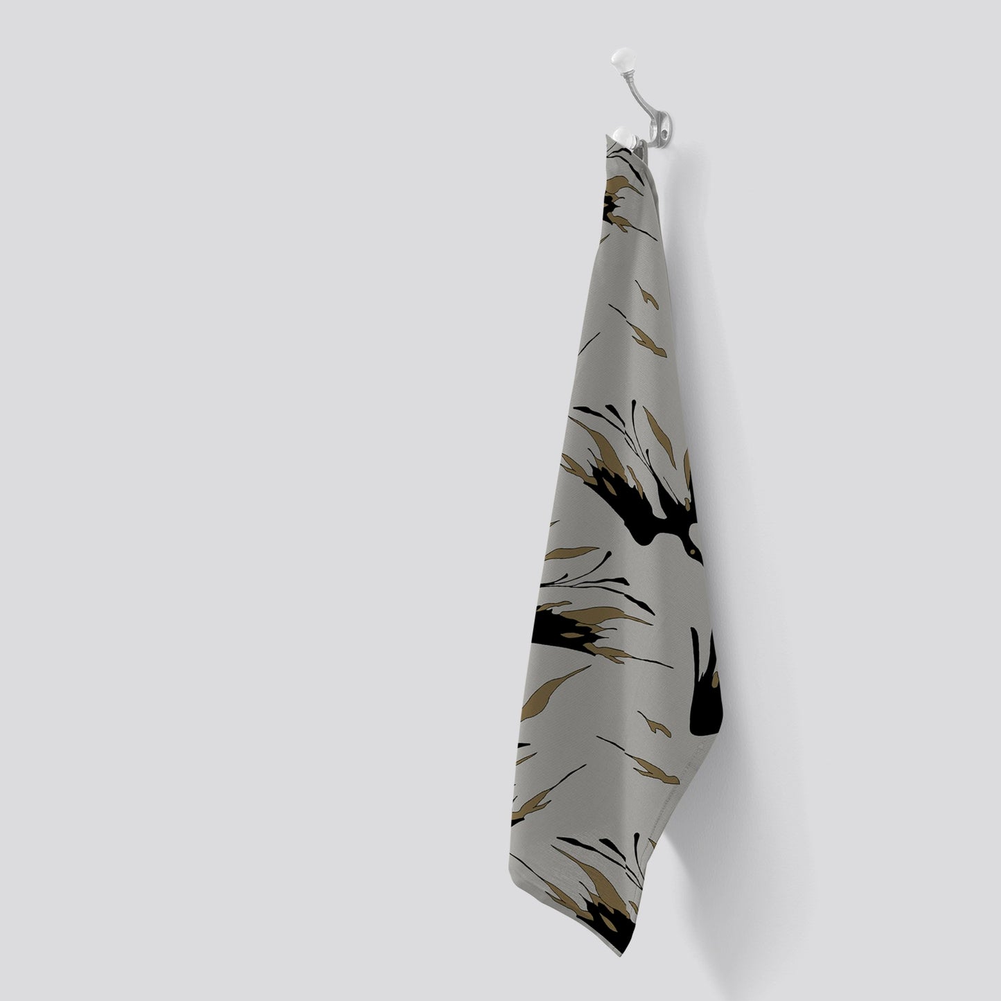 Black And Gold Fire Bird Silhouettes Tea Towel