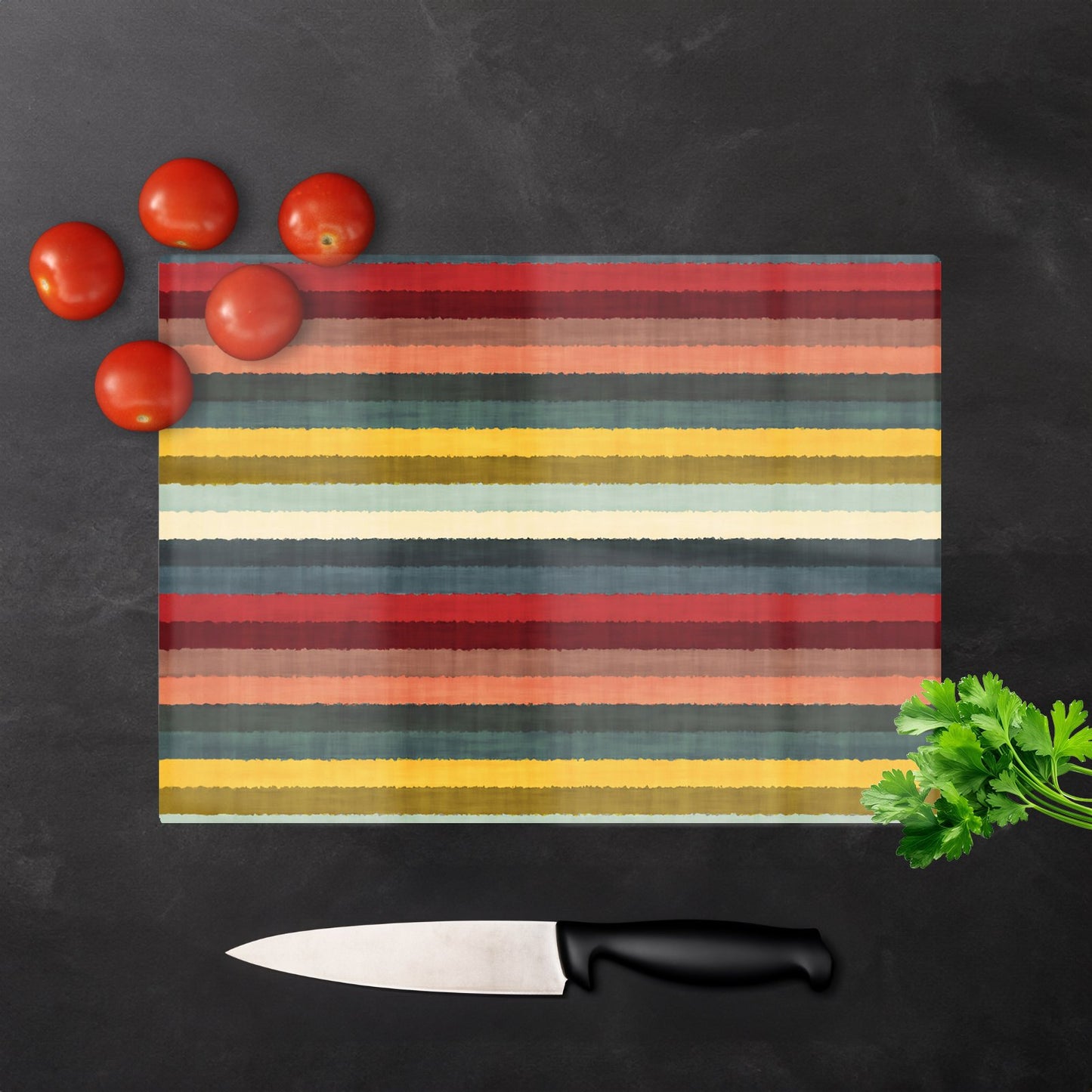 Multicolour Striped Brish Pattern Glass Chopping Board