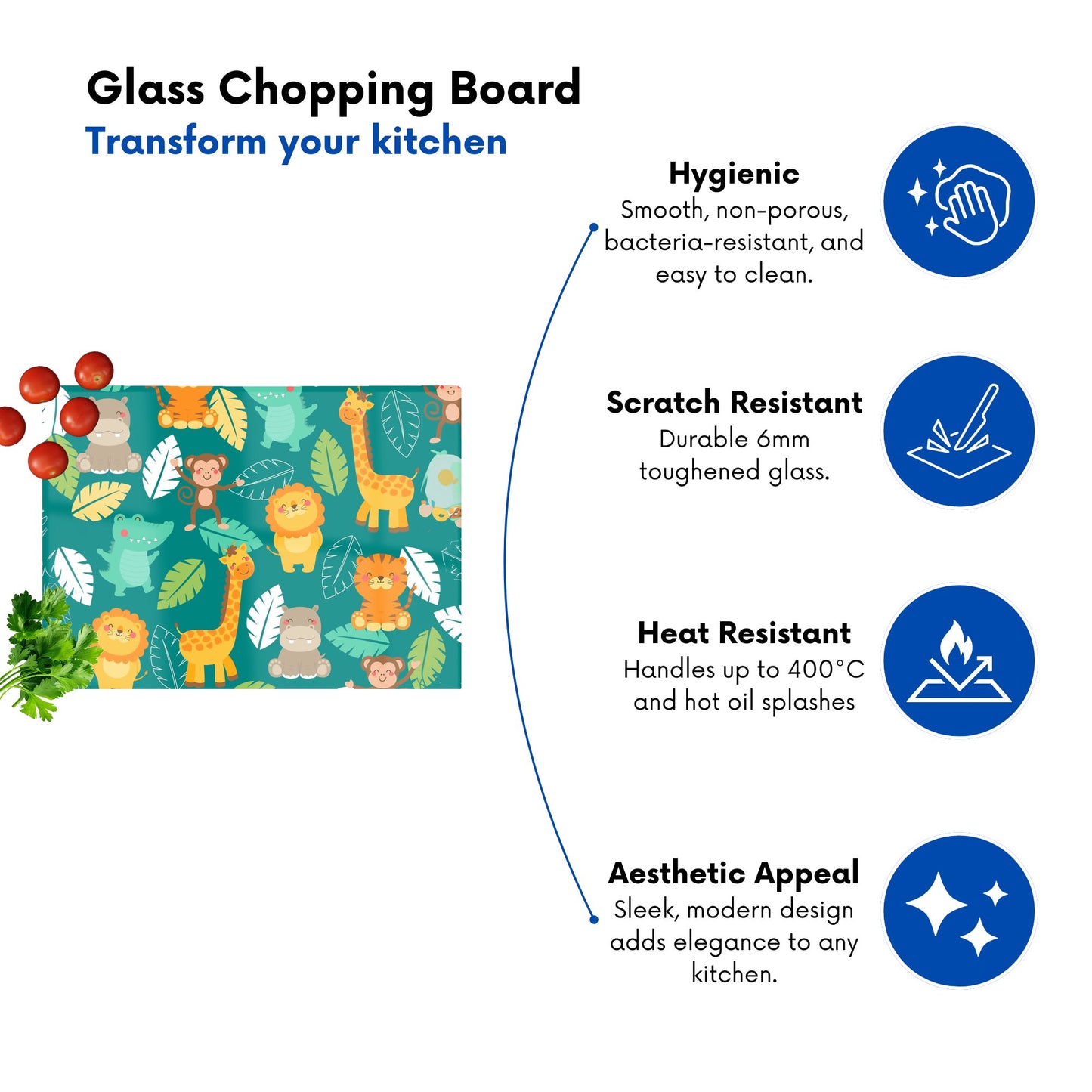 Jungle Animals Glass Chopping Board