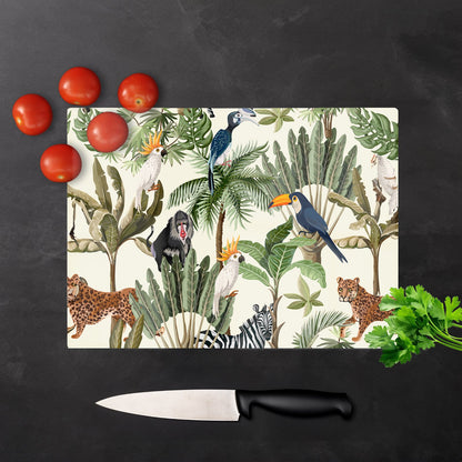 Exotic Trees And Animals Glass Chopping Board
