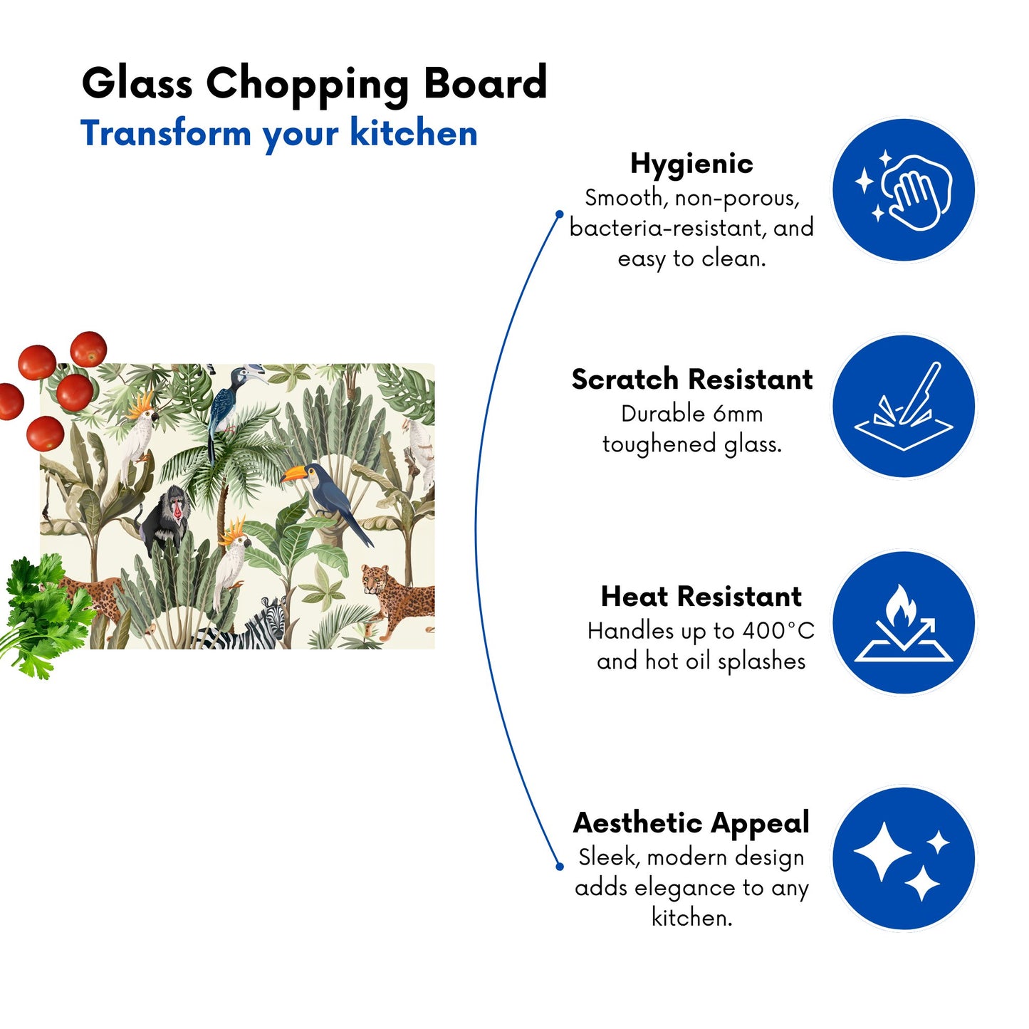 Exotic Trees And Animals Glass Chopping Board