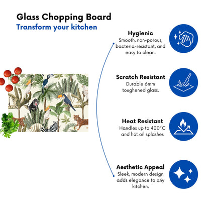 Exotic Trees And Animals Glass Chopping Board