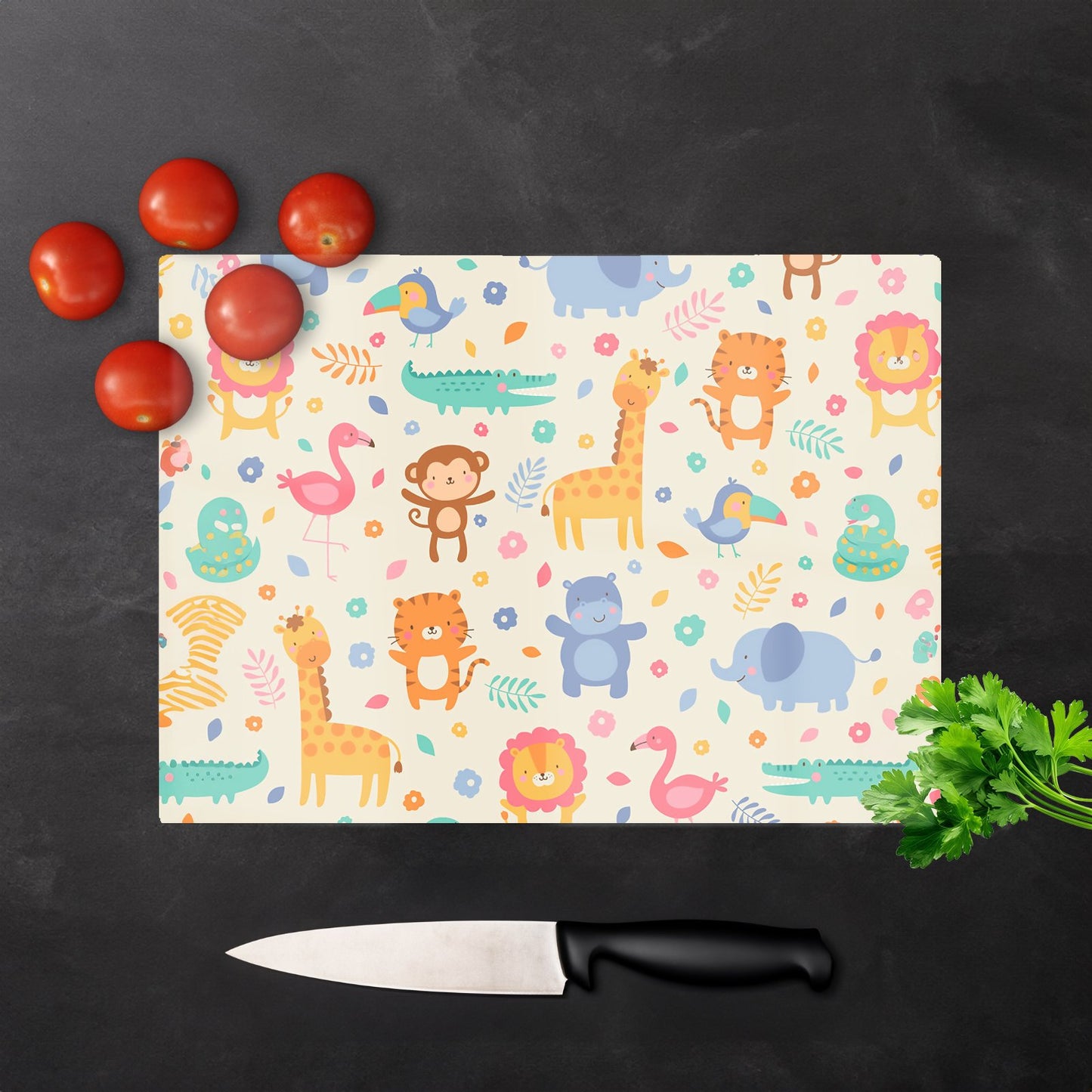Cute Pastel Jungle Animals Glass Chopping Board