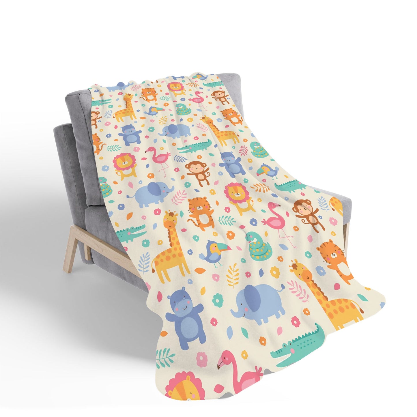 Cute Pastel Jungle Animals Sherpa Blanket