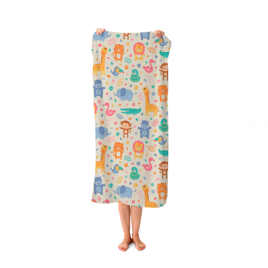 Cute Pastel Jungle Animals Beach Towel