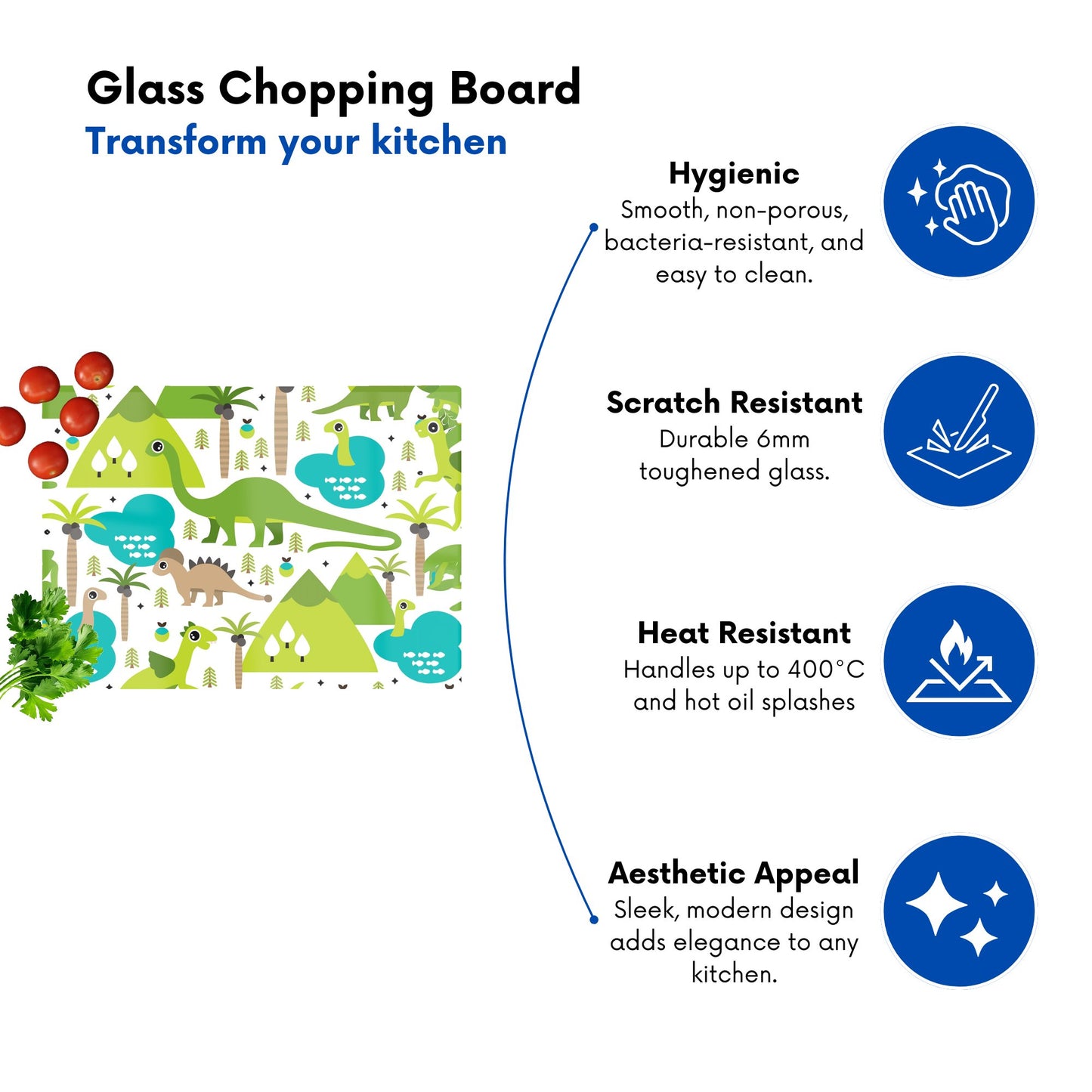 Baby Dinosaur Print Glass Chopping Board