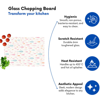 Hand Drawn Swimming Fish Glass Chopping Board