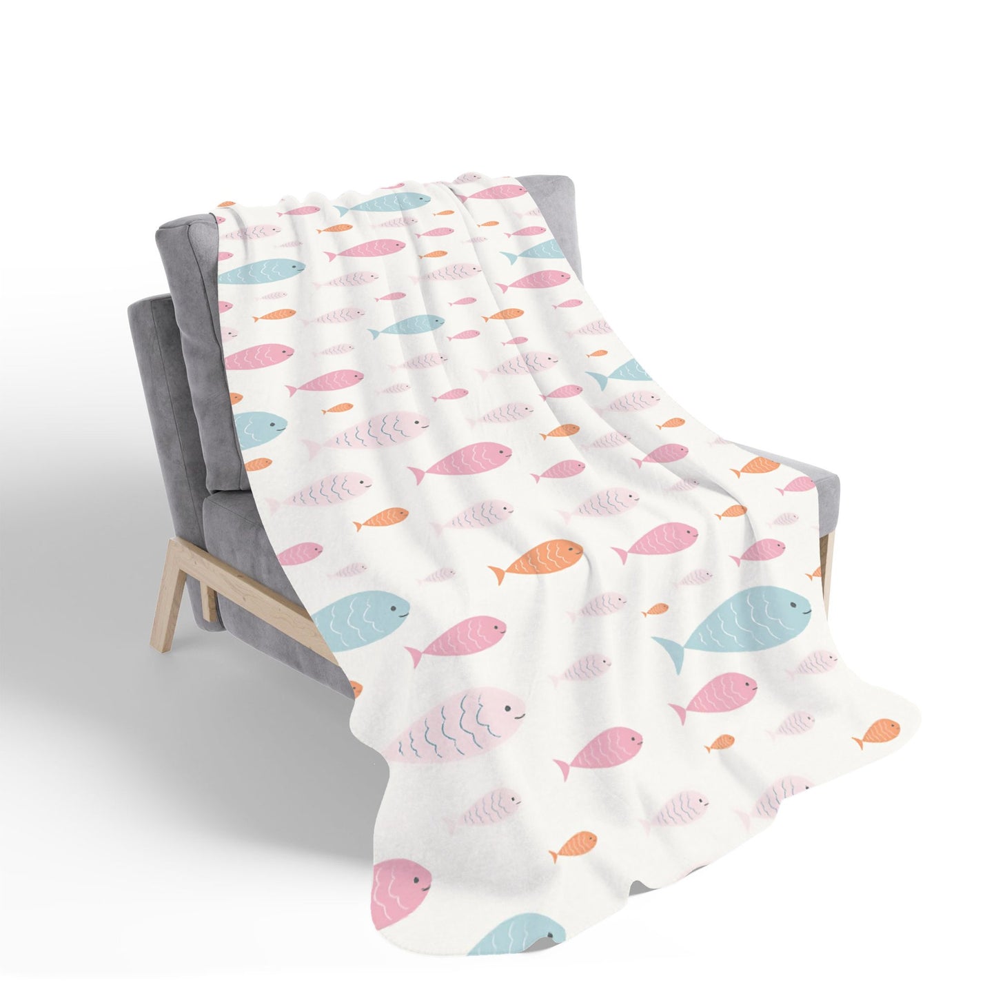Hand Drawn Swimming Fish Sherpa Blanket