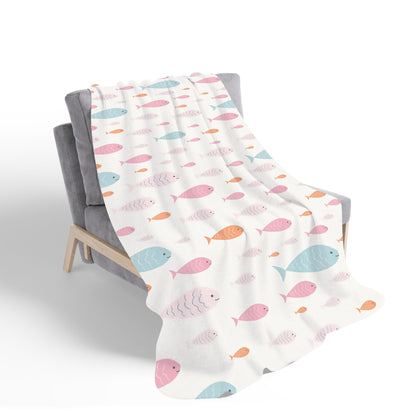 Hand Drawn Swimming Fish Sherpa Blanket