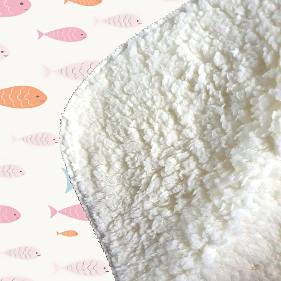 Hand Drawn Swimming Fish Sherpa Blanket
