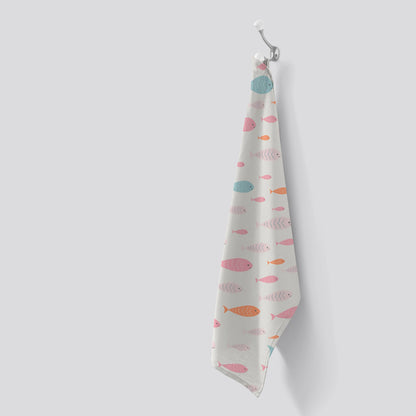 Hand Drawn Swimming Fish Tea Towel