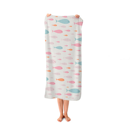 Hand Drawn Swimming Fish Beach Towel