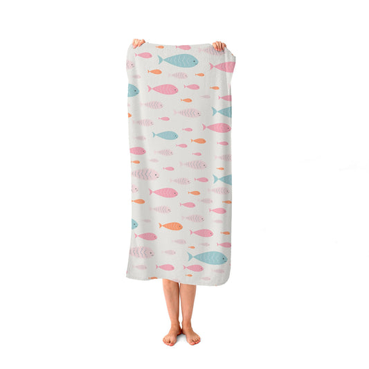 Hand Drawn Swimming Fish Beach Towel
