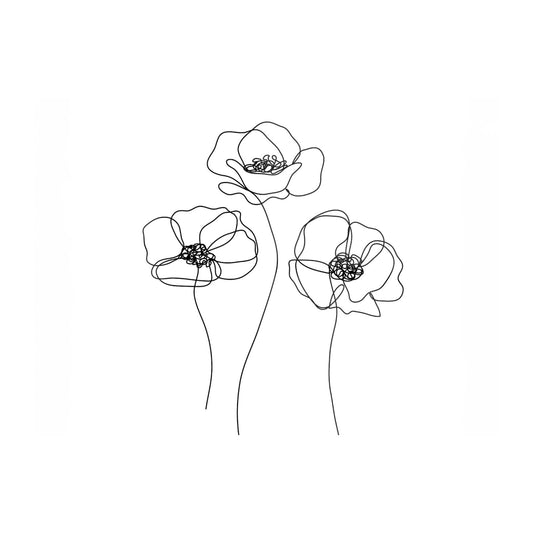 Monochrome Line Drawn Poppies Glass Chopping Board