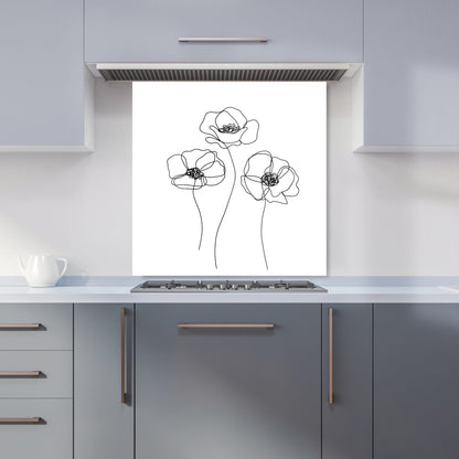 Monochrome Line Drawn Poppies Kitchen Splashback