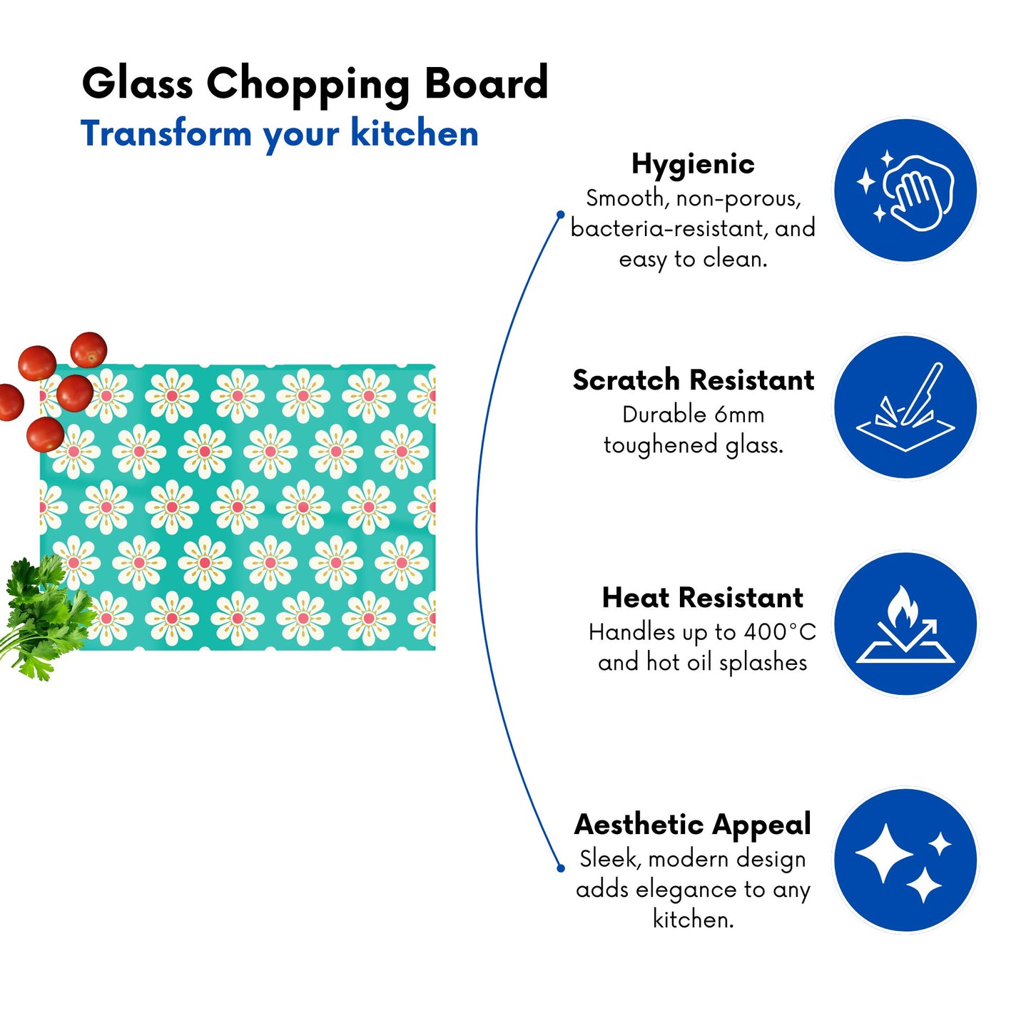 Daisy Pattern Glass Chopping Board
