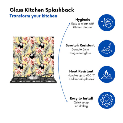 Toucans, Orchids And Palm Leaves Kitchen Splashback